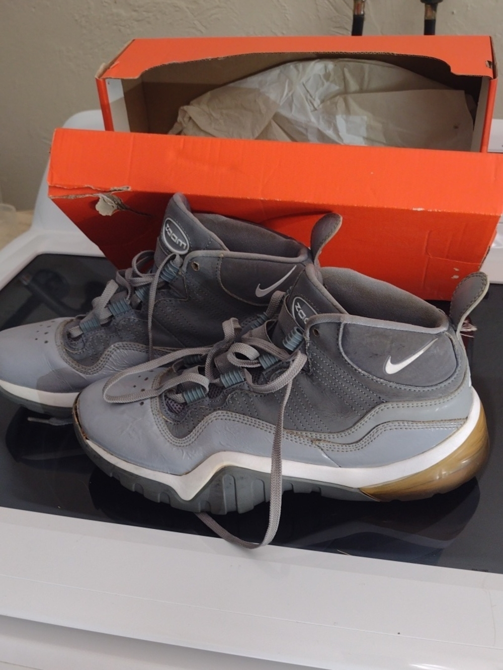 Nike Kids Gray High-Top Sneakers with Gold Accent